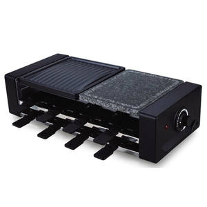 Appareil à <span class=keywords><strong>raclette</strong></span> électrique domestique en bambou 1200W avec 8 poêles à griller, demi-plaque antiadhésive, demi-plaque en pierre - Product Image 6