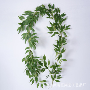 Usine d'arts et d'artisanat Shangyi, feuilles de saule simulées, guirlandes de fleurs en soie, décorations de plafond pour mariage, vert, blanc, gris - Product Image 3