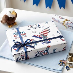 4th Of July <b>Wrapping</b> <b>Paper</b> 17 Inch X 16.5 Feet Patriotic Gift Wrap Statue Of Liberty Usa Flag Design - Product Image 5