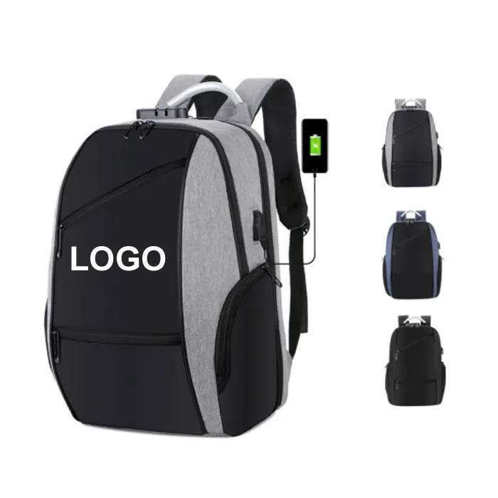 Custom Logo Travel Waterproof Backpack School Bag USB Charger Men Business 15.6 Inches Laptop Backpack With Coded Lock