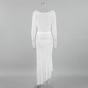 Enyami مثير أبيض بدلة الدانتيل الإناث الصيف مزاجه المتخصصة طويلة الأكمام قميص أعلى فستان طويل بدلة 2 قطعة مجموعة - Product Image 5
