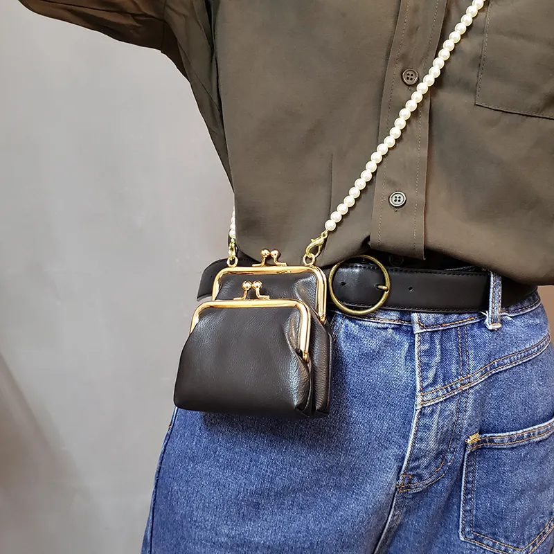 पु चमड़े की महिला पर्स डबल मनी स्लिंग बैग सिक्के का पर्स पर्स, लड़की चूम चूम चूस का ताला