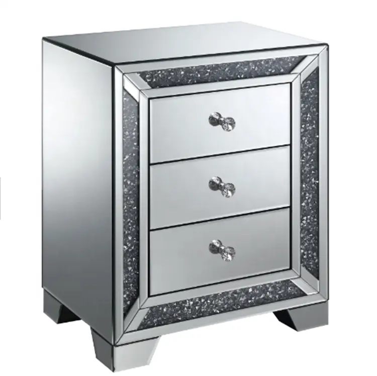 Hot Sale Diamond Crushed Mirrored Nightstand 3 drawer chest bedside table night stand