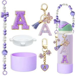 Silicone Cup Sleeve Beaded Handle Cup Ring Acrylic Letter Patch Butterfly <b>Accessory</b> Reusable <b>Drinkware</b> <b>Accessories</b> - Product Image 1