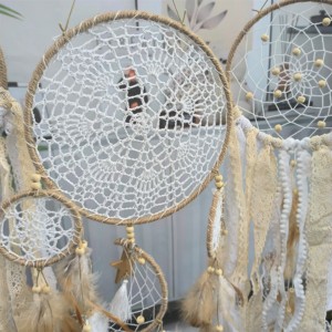 <span class=keywords><strong>Attrape</strong></span>-rêves Art Déco fait main avec plumes blanches et tenture murale féerique perlée au prix de gros - Product Image 2