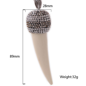 Collier pendentif en résine en forme de corne avec strass, en alliage de zinc, pour usage quotidien, cadeau, bijoux - Product Image 5
