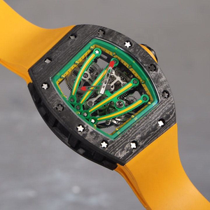 Montre Tourbillon à Gravité Zéro en Fibre de Carbone 59-01NTPT, Montre Mécanique Squelette de Luxe pour Hommes, Bracelet en Caoutchouc Jaune - Product Image 2