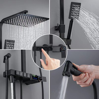 Ensemble de douche de pluie à affichage numérique thermostatique 4 fonctions carré noir mat pour projet commercial