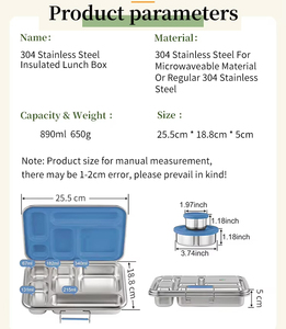 Stainless Steel <b>Lunch</b> <b>Box</b> <b>with</b> Lid 5 <b>Compartments</b> Bpa Free Leak Proof Portable Rectangle Single Tier for Children - Product Image 2