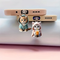 Bouchon anti-poussière pour téléphone portable en acrylique, motif chat de dessin animé mignon, compatible avec les téléphones Type-C et Apple