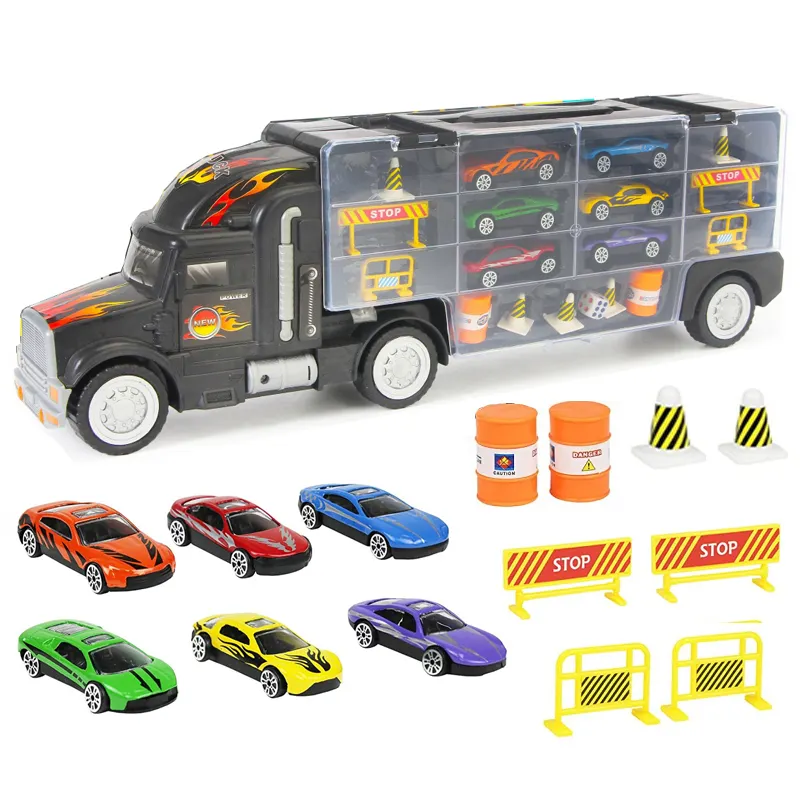 Best Seller Kids Diecast Toys Vehicles Model Transport Car Carrier Truck Toy with 6 Toy Cars & Accessories for Boys Gift