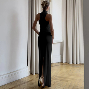 2026 Y2K Style Women High Neck Sleeveless Bodycon Slit Evening Dress Elegant Party Gown Wholesale - Product Image 5