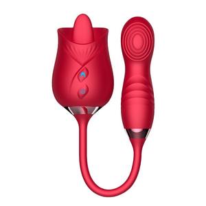 Nuevo Vibrador de <span class=keywords><strong>Silicona</strong></span> 2 en 1 con Cargador USB, Forma de Rosa Roja, con Movimiento Vertical, para Mujeres - Product Image 1