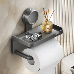 Portarrollos de Papel Moderno para Montar en la Pared con Estante, Soporte de Almacenamiento para Baño con Succión al Vacío, Diseño Rectangular de Plástico - Product Image 1