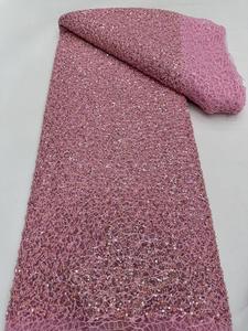 NI.AI Luxo Bordado Completo Lantejoula Net Lace Vestido De Noiva Floral Lace Frisado Tecido Net Lace Com Pérola - Product Image 3