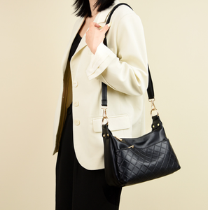 Sac à bandoulière en cuir PU noir matelassé, sac hobo avec fermeture éclair, sangle unique pour les voyages quotidiens - Product Image 4
