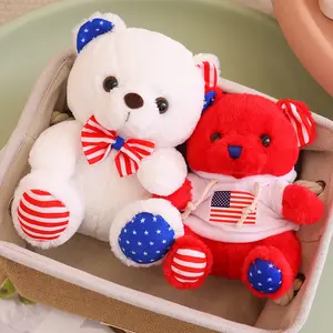 Urso de pelúcia de pelúcia com bandeira americana, Canadá, Reino Unido, lembrança personalizada, bandeira de urso de pelúcia, bandeira de Londres, nome de cidade, atacado