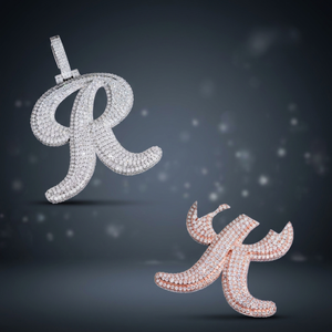 Colgante de Letra R con Incrustaciones de Moissanita, Chapado en Oro Rosa, Plata 925, Estilo Hip Hop de Lujo, Unisex, para Uso Diario - Product Image 2
