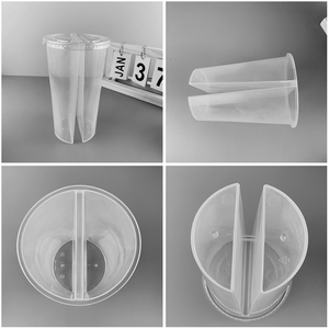 Vasos Dobles <span class=keywords><strong>de</strong></span> Plástico Transparente PP Estándar o Personalizados, Vasos Gemelos <span class=keywords><strong>de</strong></span> Dos Compartimentos para Bebidas <span class=keywords><strong>de</strong></span> Té Boba, Reutilizables con Tapas - Product Image 5