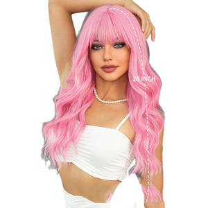 Perruque pas chère pour <span class=keywords><strong>femme</strong></span>, <span class=keywords><strong>cheveux</strong></span> longs bouclés roses style Qi Bangs, grandes ondulations, styles brésiliens et vietnamiens, directement de l'usine - Product Image 5