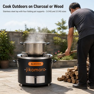 Poêle à charbon africain en acier inoxydable, poêle à bois avec poignées isolées contre la chaleur et cendrier extractible pour la cuisson en extérieur - Product Image 2