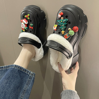 Chaussons personnalisés avec logo, en EVA et fausse fourrure, sabots de Noël, pantoufles chaudes en peluche pour femmes, vente en gros