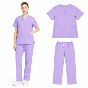 Tenue de soins pour animaux de compagnie extensible 65% polyester 35% coton, col en V, empiècements en maille, anti-plis, personnalisable, unisexe, usage hospitalier, manches courtes - Product Image 2