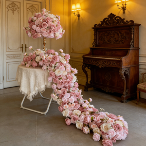 <span class=keywords><strong>Fila</strong></span> di Fiori Artificiali di Rose <span class=keywords><strong>Rosa</strong></span> di Lusso, Decorazione Floreale di Alta Qualità per Matrimoni - Product Image 2
