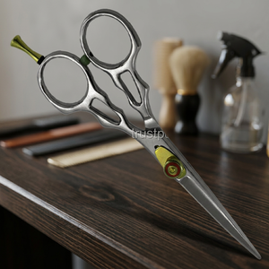 Ciseaux de toilettage pour chien en acier inoxydable, lame courbée avec accents dorés, outils professionnels de coupe de poils pour animaux de compagnie - Product Image 3
