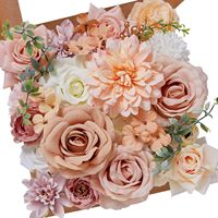 Bunga buatan Kombo bunga ungu campuran bunga sutra Dahlia mawar dengan batang untuk DIY buket pengantin pernikahan