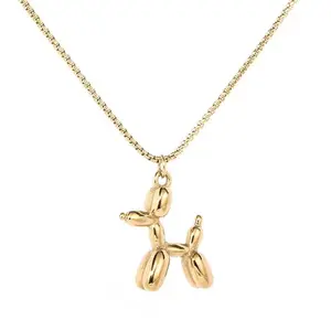 Wholesale Fashion Jewelry 18K Balloon Dog Pendant Necklace Stainless Steel Engravable Dog Necklaces For Women Jewelry