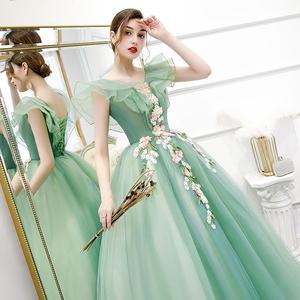 Princess Waistline Ball Gown Tulle Floral Print Sweetheart Neckline Long Evening Dress For Women Army Green Wine Red - Product Image 3