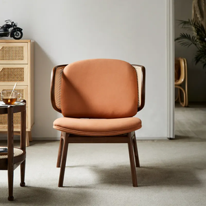 Tunus-Silla de ocio con cojín, mueble de salón de madera maciza y Ratán, color nogal - Product Image 4