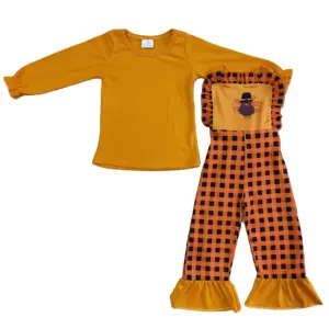 Комплекты одежды для маленьких девочек, оранжевый комбинезон с длинным рукавом из турции на День Благодарения, штаны на подтяжках, наряды для малышей, детская одежда