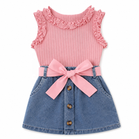 Ensemble de Vêtements d'Été pour Bébés Filles en Gros - Tenues pour Tout-Petits : Gilet sans Manches + Jupe en Jean pour Petites Filles - Ensembles de Vêtements pour Enfants