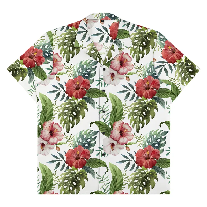 Breathable linen fabric summer quick-drying short sleeves floral hawaii casual aloha shirt men