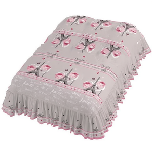 Couvre-lit Paris Juliette avec motif Tour Eiffel, en polyester, à volants, pour mariage, style classique, 2 oreillers inclus - Product Image 1