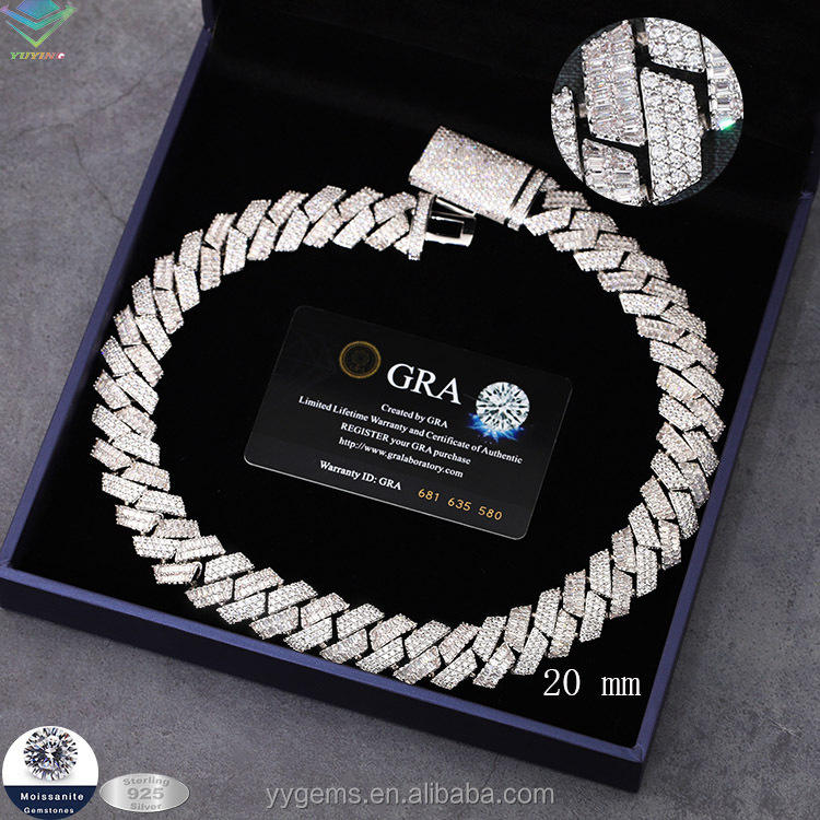 สร้อยเงินประดับมอยซาไนต์ทรงบาแกตต์และทรงกลม ขนาดกว้าง 20 มม. - รุ่น 3