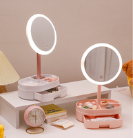 Miroir de maquillage double face grossissant éclairé par LED de voyage rond personnalisé Table de courtoisie intelligente avec étui à cosmétiques Outils de maquillage