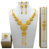 Parure de Bijoux de Dubaï pour Femme, Fine Chaîne Longue Arabe, Collier et Boucles d'Oreilles en Or Style Éthiopien Africain pour Fiançailles, Mariage et Tenue de Mariée