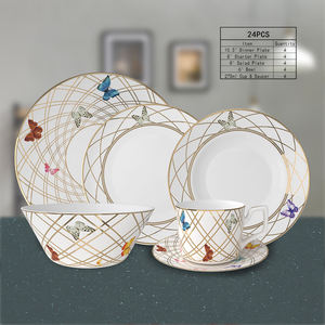 New Design Butterfly Gold Rim Ceramic Plate Bone China <b>Dinnerware</b> <b>Set</b> with Dessert & Bread Flat Plate 20/24 Pcs INS Style - Product Image 3