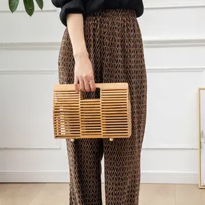 Tas tangan Tote mewah tas bahu Merek Terkenal wanita tas berlubang bambu buatan tangan selempang desain baru