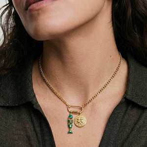 EDGE Custom Fashion Gold Chain Charm Necklace Green Enamel Fish Pendant <strong>Lucky</strong> Clover Coin Women Fashion <strong>Jewelry</strong> OEM ODM - Product Image 1
