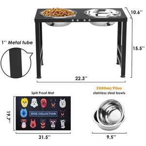 Metal Elevated <strong>Dog</strong> <strong>Bowls</strong> for Large &amp; Medium <strong>Dogs</strong> 10" Tall Raised <strong>Stand</strong> <strong>with</strong> 2 Stainless Steel 42oz <strong>Bowls</strong> &amp; 16x24 Spill-Proof Mat - Product Image 3