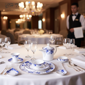 Used Restaurant Crockery <strong>Blue</strong> and White Porcelain Plates Bone China <strong>Dinner</strong> <strong>Set</strong> for Sale - Product Image 2