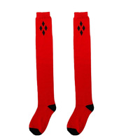 Chaussettes hautes en coton pour femme Harley Quinn, noires élégantes, à motif losanges rouges et noirs