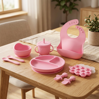 Lot de 10 ustensiles de table en silicone pour bébé, motif panda rose, prêts pour la vente en gros