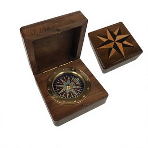 Vintage Brass Compass with Wooden Case <b>Mirror</b> Navigation Tool for Hiking <b>Camping</b> Desk Decor Custom Logo - Product Image 1
