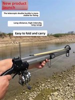 Nouvelle lance-pierre laser d'extérieur haute précision, pliable, portable, durable, en alliage, pour la pêche et le tir, longue portée, canne à pêche de 68 cm