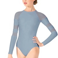 Maillot de Ballet MiDee con Mangas Largas y Detalles en Malla para Mujeres Adultas, con Cuello Redondo y Cremallera Trasera para Escenario y Entrenamiento